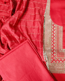 Jam satin cotton fabric with Embroidery and sequence top with cotton bottom and dupatta
