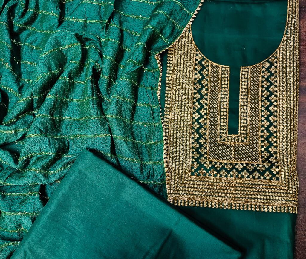 Jam satin cotton fabric with Embroidery and sequence top with cotton