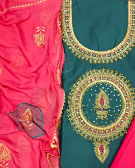 Jam satin top with  heavy Embroidery neck design with cotton bottom and dupatta