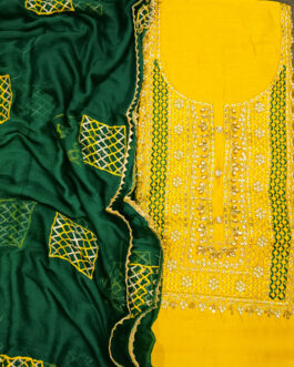 Jam satin  cotton fabric with  heavy Embroidery neck with solid cotton bottom and dupatta