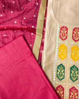 Jam satin cotton Embroidery neck with solid cotton bottom with fancy chanderi dupatta