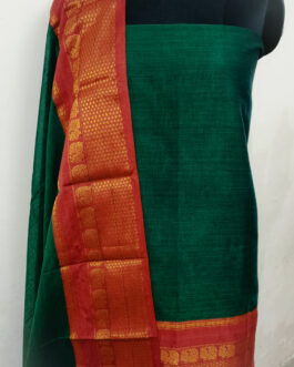 Bottle green with Red Handloom Narayanpet Cotton Suit Material