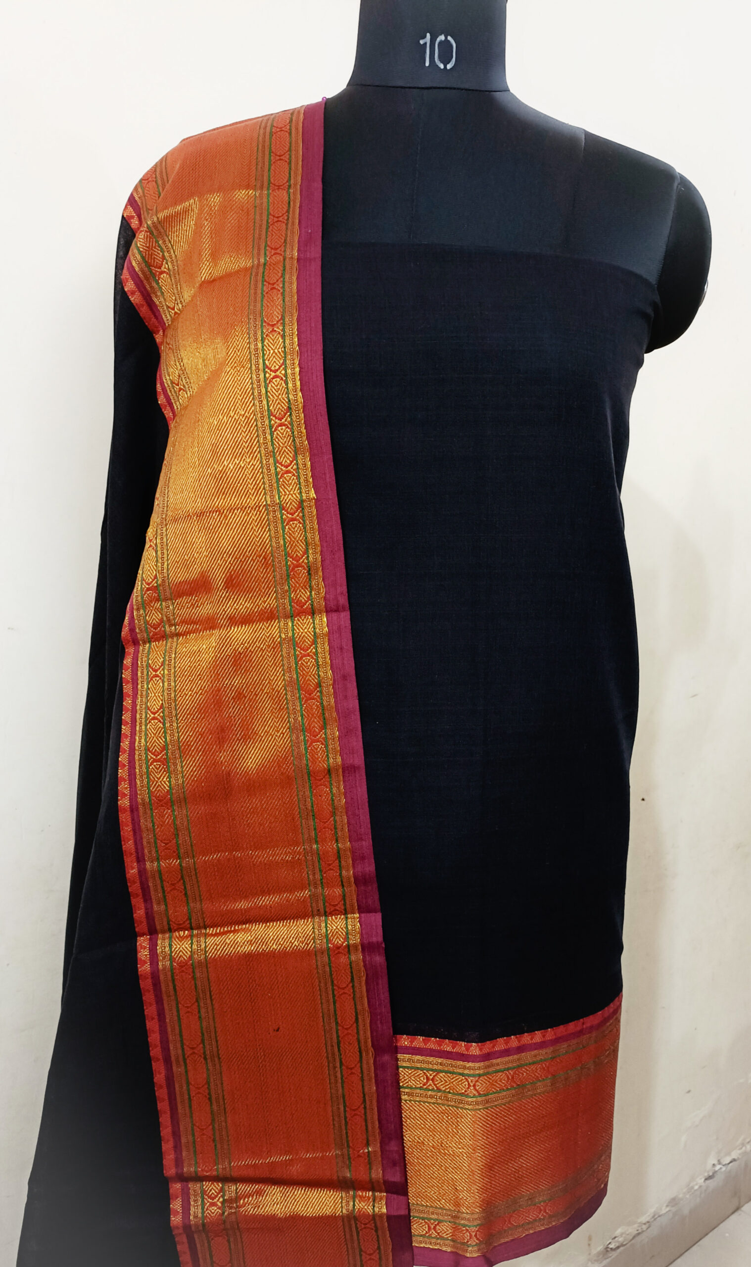 Tvis and Bliss. Red and Yellow Mangalagiri Cotton Dress Material