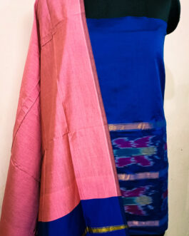 Royal blue with baby pink Ikat Handloom silk cotton suit material