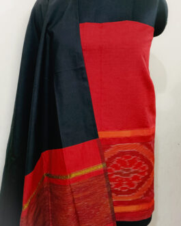 Red with Black Ikat Handloom silk cotton suit material
