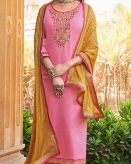 Jam silk beautiful Embroidery top with cotton bottom and dupatta