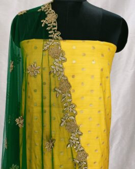 Silk polka dot top with designer heavy Embroidered net Dupatta.