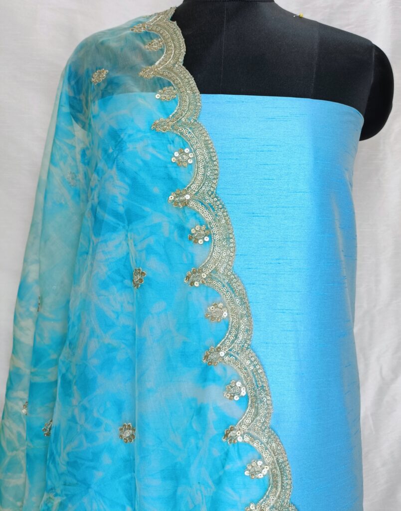 Plain silk top with designer heavy Embroidered Organza Dupatta. - Aval ...