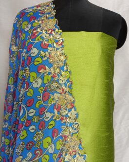 Plain silk top with designer heavy Embroidered georgette cutwork Dupatta.