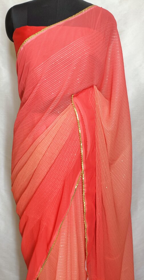 Red Dual shaded Ombre Pattern Digital Print Premium Sequins Georgette Saree
