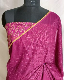Georgette lavender with tiny sequins all over saree  with lace attached paired up with silk full sequins embroidered fancy  blouse piece.
